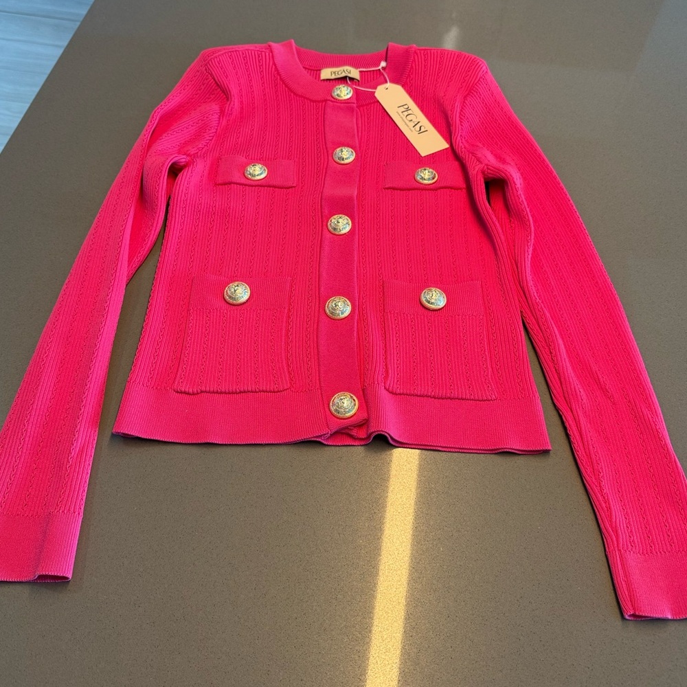 New! Pink Women's Jacket knitted cardigan with pockets